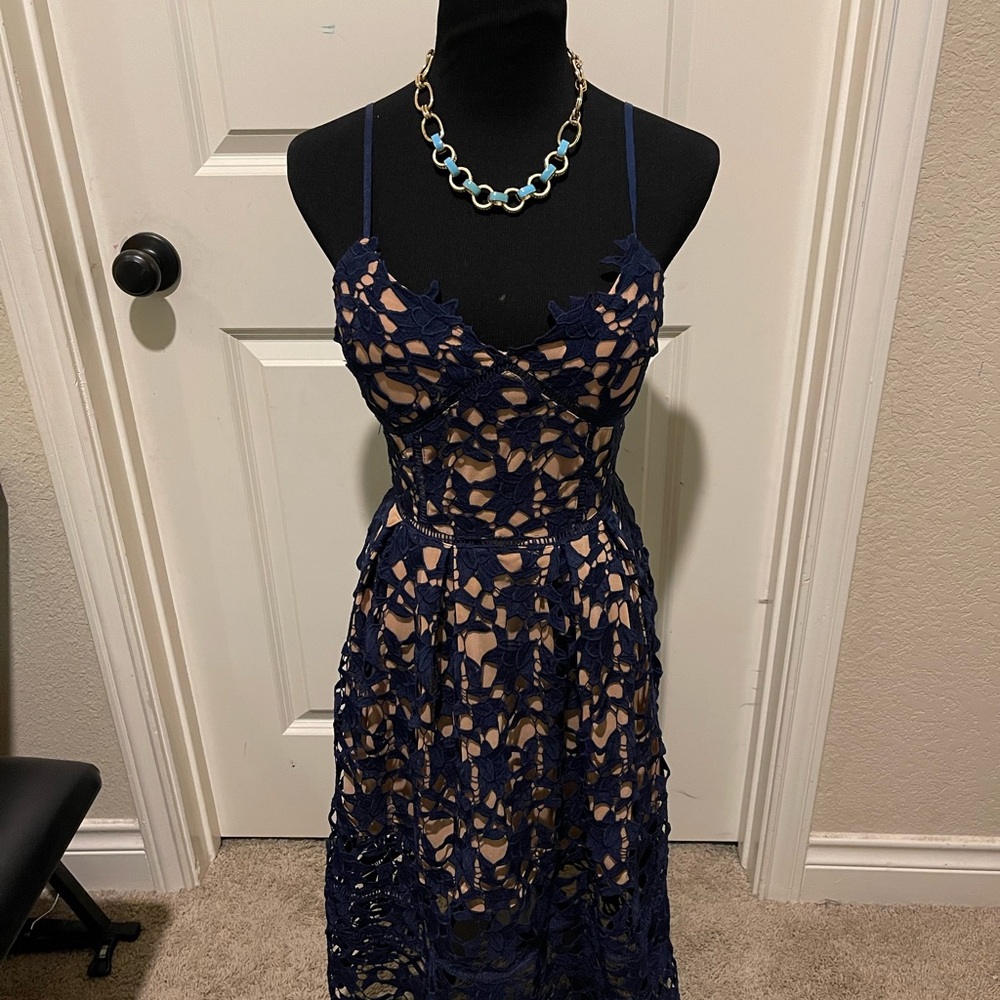 Elegant Navy Lace Dress